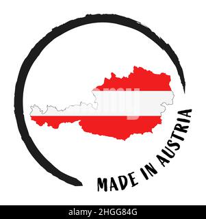 eps vector file with business stamp, round patch ' Made in Austria ' with silhouette of Austria and national colors Stock Vector