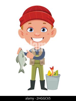 boy fishing cartoon on white background Stock Vector