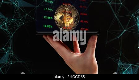 Market economy graph statistic showing growth of profit analyzing financial exchange on increase digital money background Stock Photo