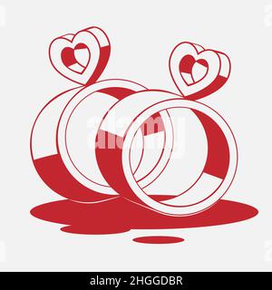 rings sign lines on white background with hearts wedding vector isolated image Stock Vector