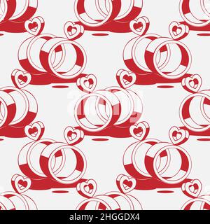 seamless pattern rings with hearts jeweler red on white background vector image Stock Vector