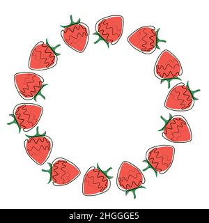 Delicious Strawberry, collected in a composition in a circle on a white background. Round frame of exotic and garden fruits. Healthy natural nutrition Stock Vector