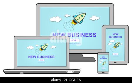 New business concept shown on different information technology devices Stock Photo