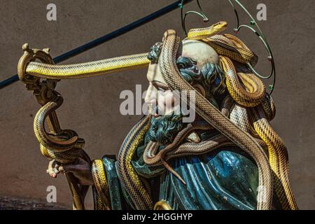 Cocullo, the statue of San Domenico is covered with snakes and carried in procession through the village. Cocullo, Abruzzo, Italy, Europe Stock Photo