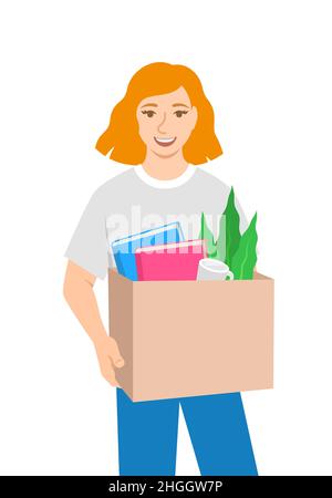 New worker joins a team. New job opportunity concept. Young girl got a job for her career development. Happy employee got a promotion. Flat vector ill