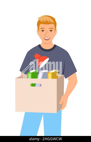 New worker joins a team. New job opportunity concept. Young man got a job for his career development. Happy employee got a promotion. Flat vector illu