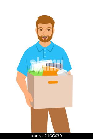 New worker joins a team. Company hires a new employee. Young man got a job for his career development. Happy employee got a promotion. Flat vector ill