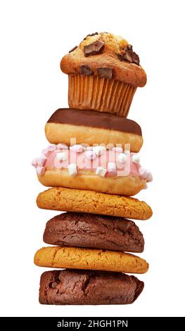 Donuts, cookies and pastries in a studio setting, isolated on white. Stock Photo
