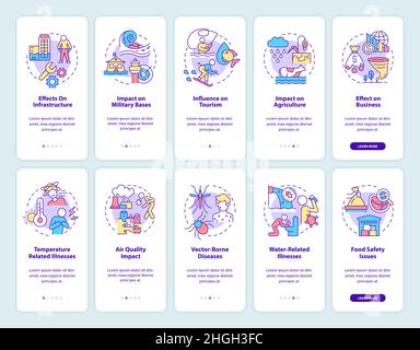 Climate change onboarding mobile app screen set Stock Vector