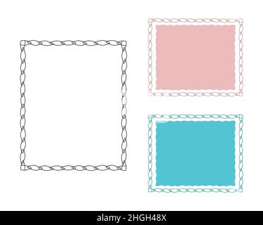 Chain shape border, rectangle Frames set. Vector. Pink, blue, black colors Stock Vector