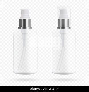 Cosmetic bottle with dispenser for soap and cosmetics. Mockup of packaging for liquids. Vector 3d illustration Stock Vector