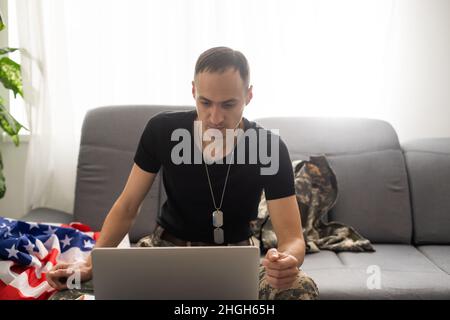 USA military intelligence control center. American soldier on a mission in headquarters Stock Photo