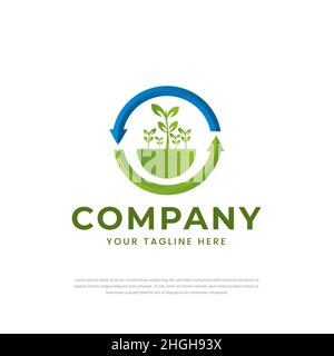 Recycled arrow circle logo on plants, symbols, icons, design templates Stock Vector