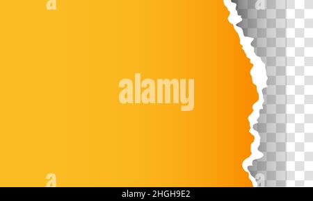 Yellow sheet of torn paper on transparent background Stock Vector