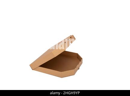 Pizza paper box isolated on white background. Empty pizza box, copy space Stock Photo