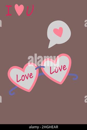 Rose-colored glasses. Vector image in boho style. valentine's day. A greeting card with a declaration of love. Stock Vector