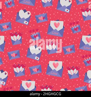 Simple seamless pattern. Letters with a declaration of love. Valentine's Day background. Flat design in boho style. Stock Vector