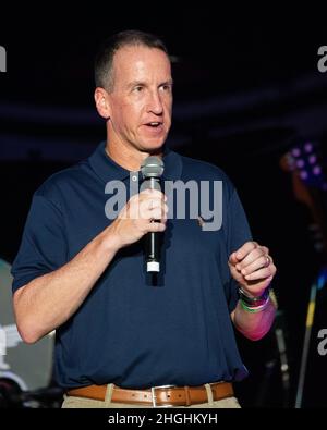 Lt. Gen. Shaun Morris, Air Force Life Cycle Management Center commander, speaks at Fraze Pavilion in Kettering, Ohio, on Aug. 5, 2021, prior to a concert by country singer Chris Janson. The concert was part of the Dayton Development Coalition’s Hometown Heroes program, which donated tickets to area Airmen, veterans and their families. Stock Photo