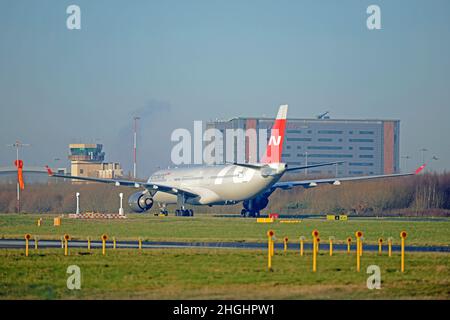 NORDWIND AIRBUS A330 arriving on runway 09 at Liverpool John Lennon Airport, Liverpool, Merseyside Stock Photo