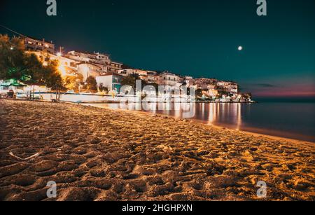 village of Skala Marion by night  Thassos island  Greece Stock Photo