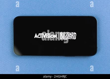 Kharkov, Ukraine - January 19, 2021: Activision Blizzard logo closeup Stock Photo