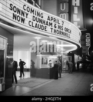 Marquee and Ticket Window of Large Dance Hall, Los Angeles, California, USA, Russell Lee, U.S. Office of War Information/U.S. Farm Security Administration, April 1942 Stock Photo