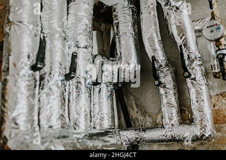 Wrapped Aluminum and Steel Pipes Close Up Stock Photo