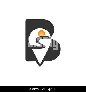 Creative letter B outdoor traveling logo design concept. Design logo combine letter B and GPS location Stock Vector