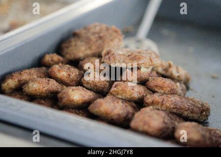 KYIV, UKRAINE - JANUARY 21, 2022 - A dish is pictured in the canteen of N209 Suziria school, Kyiv, capital of Ukraine. Schools are now introducing the Stock Photo