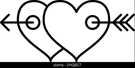 Two Heart With Arrow Outline Icon Vector Stock Vector