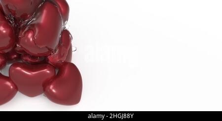 3d render crystal clear syrup leaking melting over chocolate heart shape symbol on white banner background Stock Photo