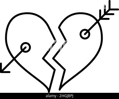 Broken Heart With Bow Arrow Outline Icon Vector Stock Vector