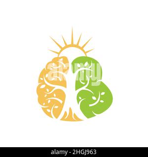 Brain tree Mental health and physical therapy logo design vector. Mental health logo of Brain combine with tree and roots Stock Vector