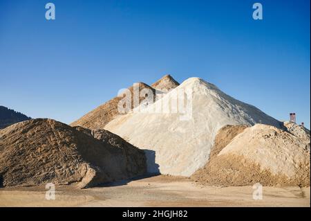 Warehouse of construction materials, sands of different types and colors Stock Photo