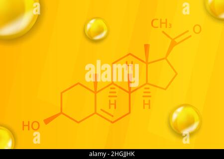Pregnenolone chemical formula. Pregnenolone 3D Realistic chemical molecular structure Stock Vector