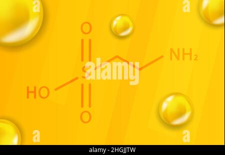 Taurine chemical formula. Taurine 3D Realistic chemical molecular structure Stock Vector