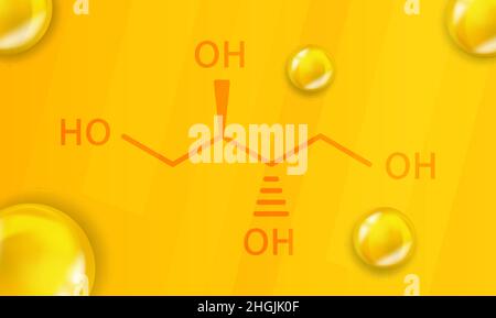 Erythritol chemical formula. Erythritol 3D Realistic chemical molecular structure Stock Vector