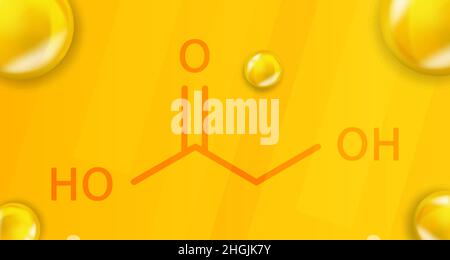 Glycolic acid chemical formula. Glycolic acid 3D Realistic chemical molecular structure Stock Vector
