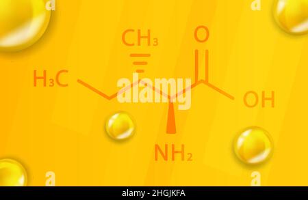 Isoleucine chemical formula. Isoleucine 3D Realistic chemical molecular structure Stock Vector