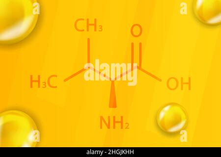 Valine chemical formula. Valine 3D Realistic chemical molecular structure Stock Vector
