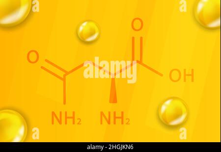 Asparagine chemical formula. Asparagine 3D Realistic chemical molecular structure Stock Vector