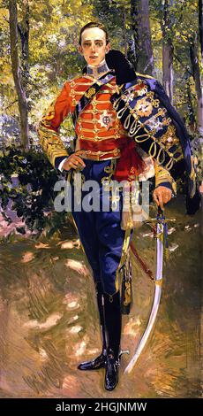 Retrato de Alfonso XIII con uniforme de húsares - 1907 - Oil on canvas 208 x 108,5 cm - Sorolla Joaquín Stock Photo