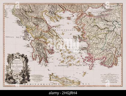 Map of Greece, it's archipelago and part of Anadoli drawn by Louis Stanislas d'Arcy Delarochette in 1791. Stock Photo