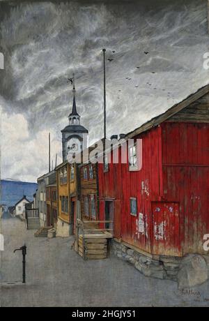 Street in Røros - 1902 - Oil on canvas 60,5 x 88 cm - Sohlberg Harald Oskar Stock Photo