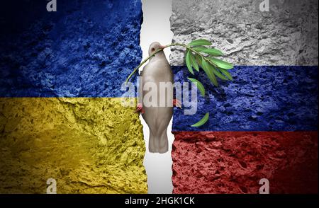 Russia and Ukraine peace crisis as a geopolitical conflict clash between the Ukrainian and Russian nation as a European security concept due to politic Stock Photo