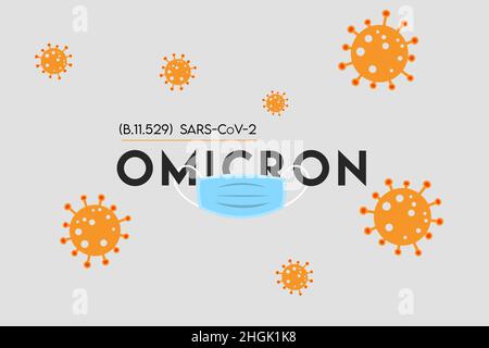 Omicron Covid-19 Coronavirus variant. New strain of SARS CoV-2 (B.11.529). Poster and Vector symbol of mutated virus that detected in South Africa. Stock Photo