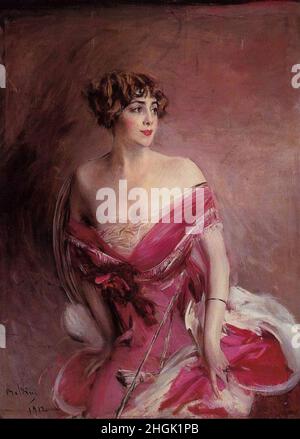 Boldini Giovanni - Private Collection - Ritratto di Mademoiselle De Gillespie - La dame de Biarritz - 1912 - oil on canvas 131 x 98 cm - Stock Photo
