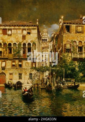 Santoro Rubens - Private Collection - Gondolas leaving a residence on the Grand Canal, Venice- unknown date -  oil on canvas 49,6 x 36,2 cm - Stock Photo