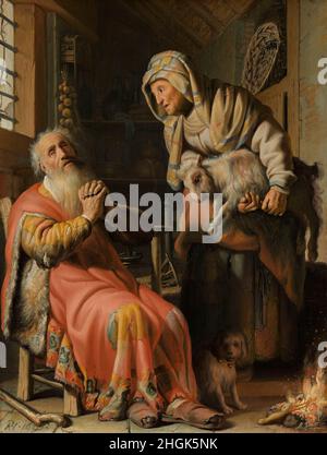 Tobit and Anna with the Kid - 1626 - oil on wood 39,5 x 30 cm - Rembrandt Stock Photo