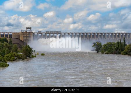 Open Sluice gates of the Vaaldam in South Africa after good rains Stock Photo